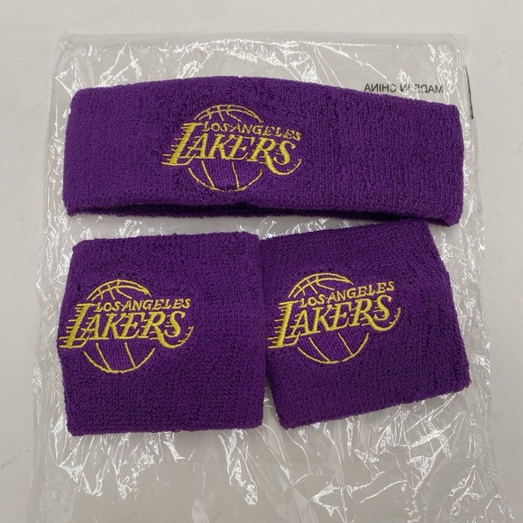 Laker Head And Wrist Sweat Band Set Purple Yellow New - Picture 1 of 5